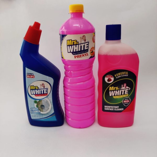 Mrs. WHITE COMBO CLEANER 2.LTR / PHENYL 1L / FLOOR CLEANER 500ML / TOILET CLEANER 500ML (COLOUR MIXED)