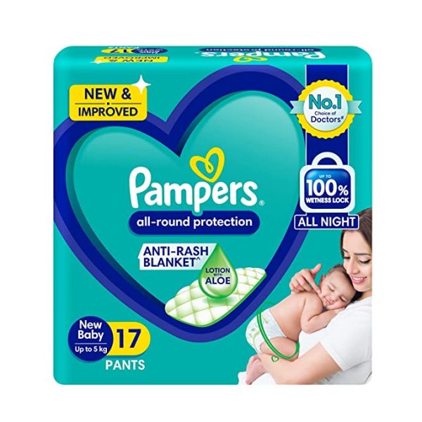 PAMPERS ALL – ROUND PROTECTION (NEW BABY – 17 / UPTO 5KG) PANTS (ANTI – RASH BLANKET LOTION WITH ALOE)