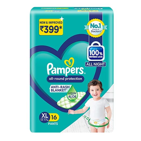 PAMPERS ALL – ROUND PROTECTION (XL – 16 / 12 – 17KG) PANTS (ANTI – RASH BLANKET LOTION WITH ALOE)