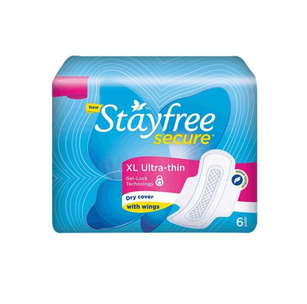 STAYFREE SECURE (XL - 6 UNIT) ULTRA THIN / GEL LOCK TECHNOLOG / DRY OVER WITH WINGS